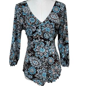 Vintage Cato Paisley Floral V-Neck Babydoll Blouse Womens M Y2K Boho Whimsigoth